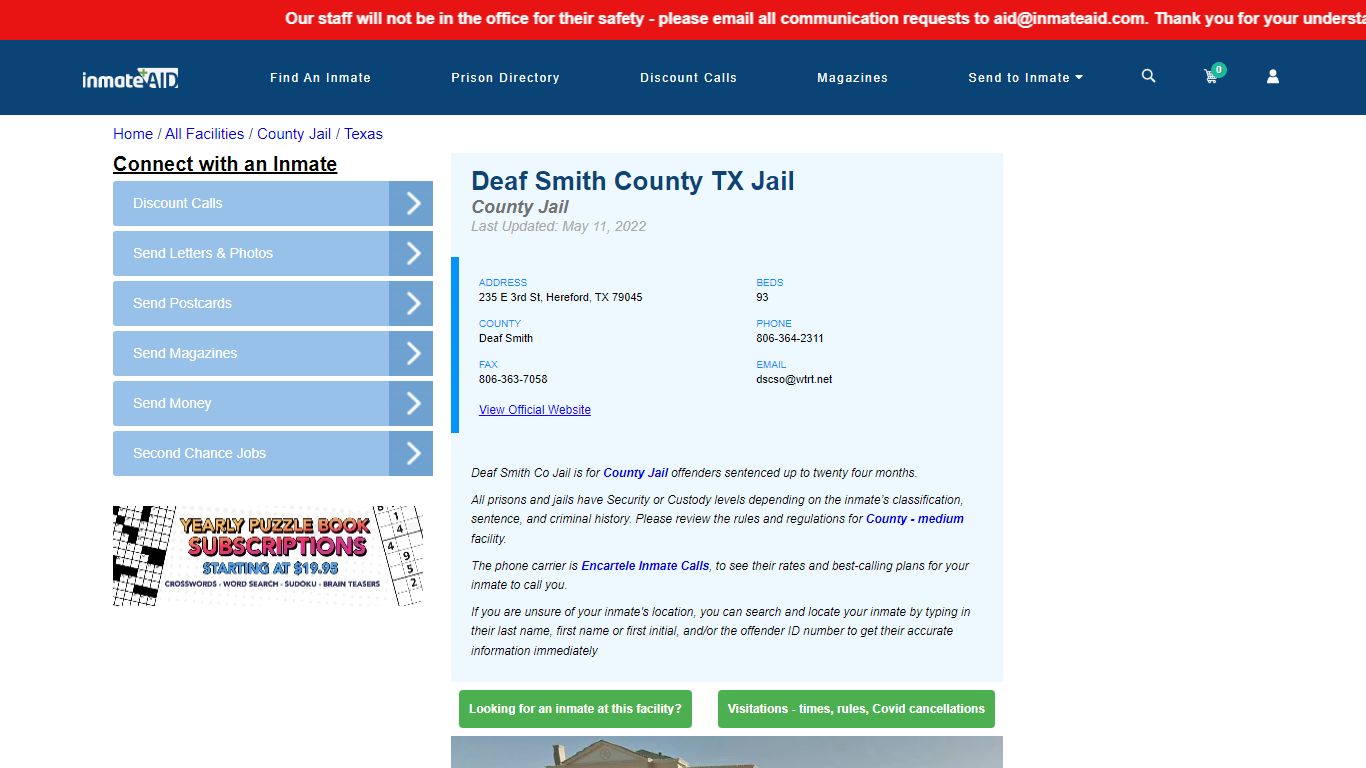 Deaf Smith County TX Jail - Inmate Locator - Hereford, TX