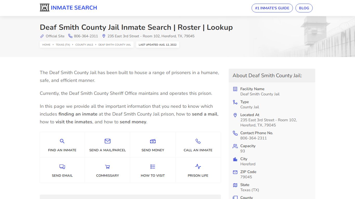 Deaf Smith County Jail Inmate Search | Roster | Lookup