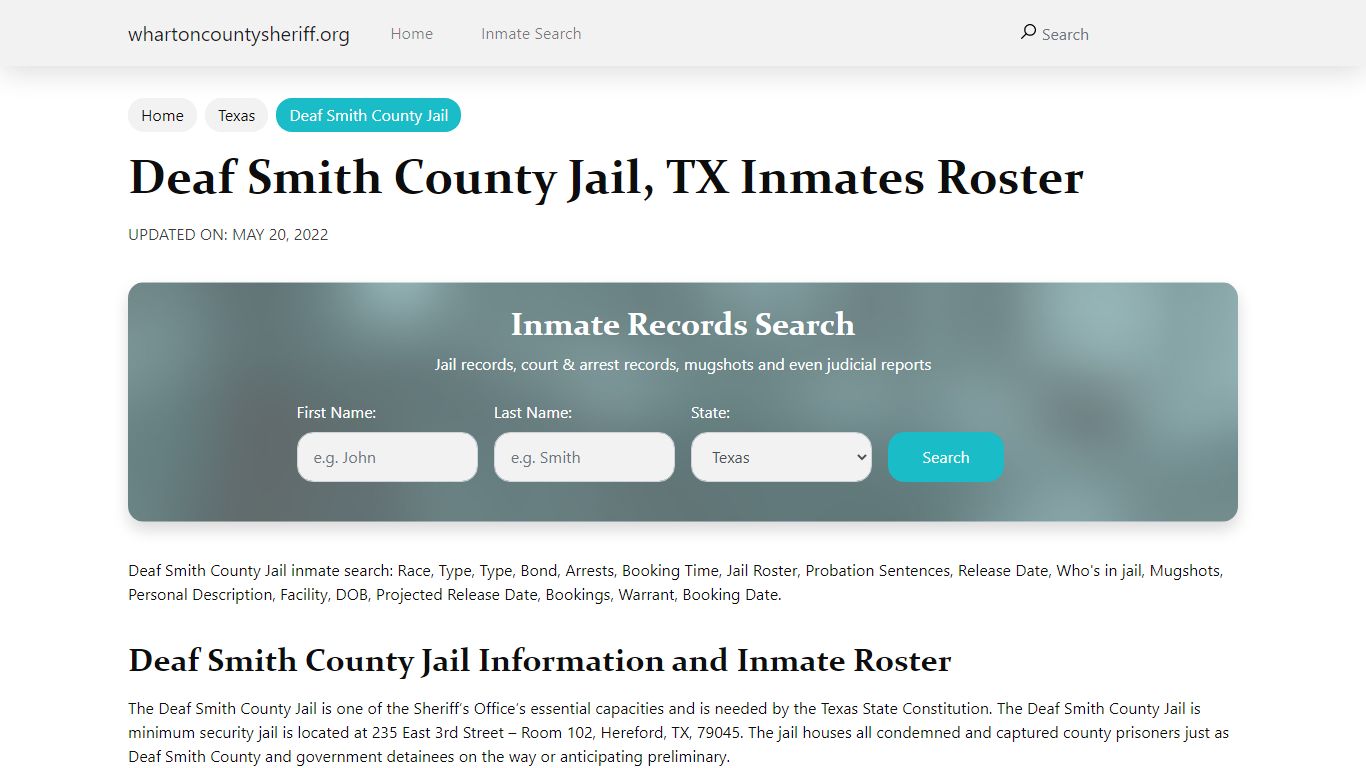 Deaf Smith County Jail, TX Jail Roster, Name Search